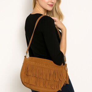 Guess Suede Fringed Purse Satchel Hobo Bag Sedona Shoulder Bag NWT